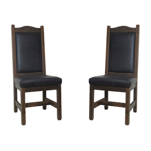 High Back Rustic Barnwood Dining Chairs Leather Back & Seat