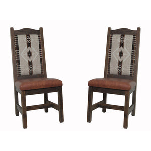 High Back Rustic Dining Chair with Upholstered Back & Leather Seat