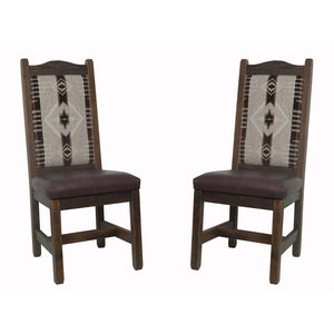 High Back Rustic Dining Chair with Upholstered Back & Leather Seat