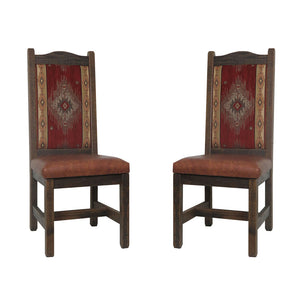 High Back Rustic Dining Chair with Upholstered Back & Leather Seat