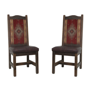 High Back Rustic Dining Chair with Upholstered Back & Leather Seat