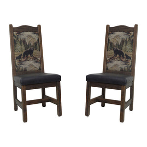 High Back Rustic Dining Chair with Upholstered Back & Leather Seat