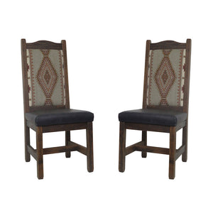 High Back Rustic Dining Chair with Upholstered Back & Leather Seat