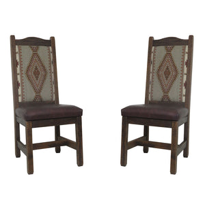 High Back Rustic Dining Chair with Upholstered Back & Leather Seat