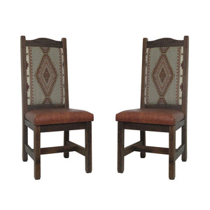 High Back Rustic Dining Chair with Upholstered Back & Leather Seat