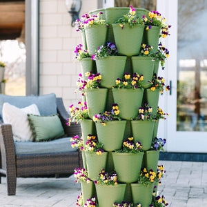 7 Tier GreenStalk Leaf Vertical Planter | Evergreen (Basket Weave Texture) 