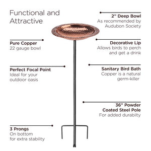 Pure Copper Bird Bath with Garden Pole